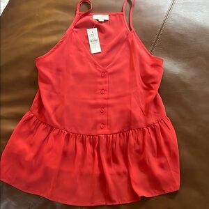 LOFT Red Button-Down Peplum Top